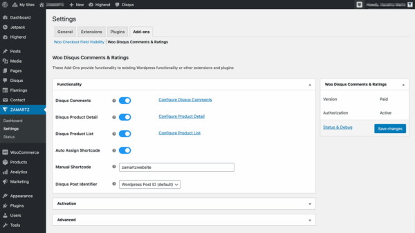 discus for wooCommerce zamartz admin setting