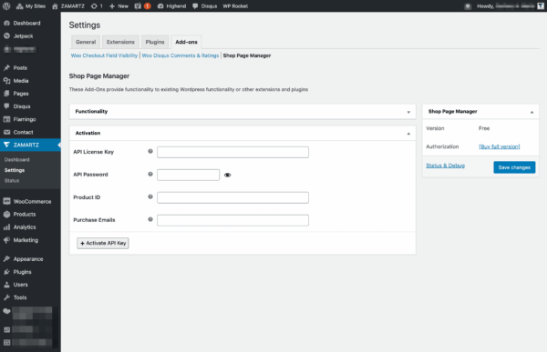 Free shop page manager Free Admin API Activation