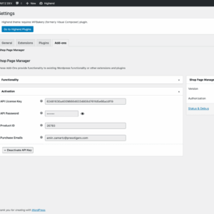 Advanced shop page manager api activation