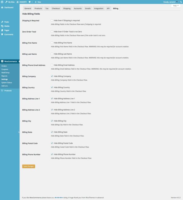 wc hide billing feilds backend